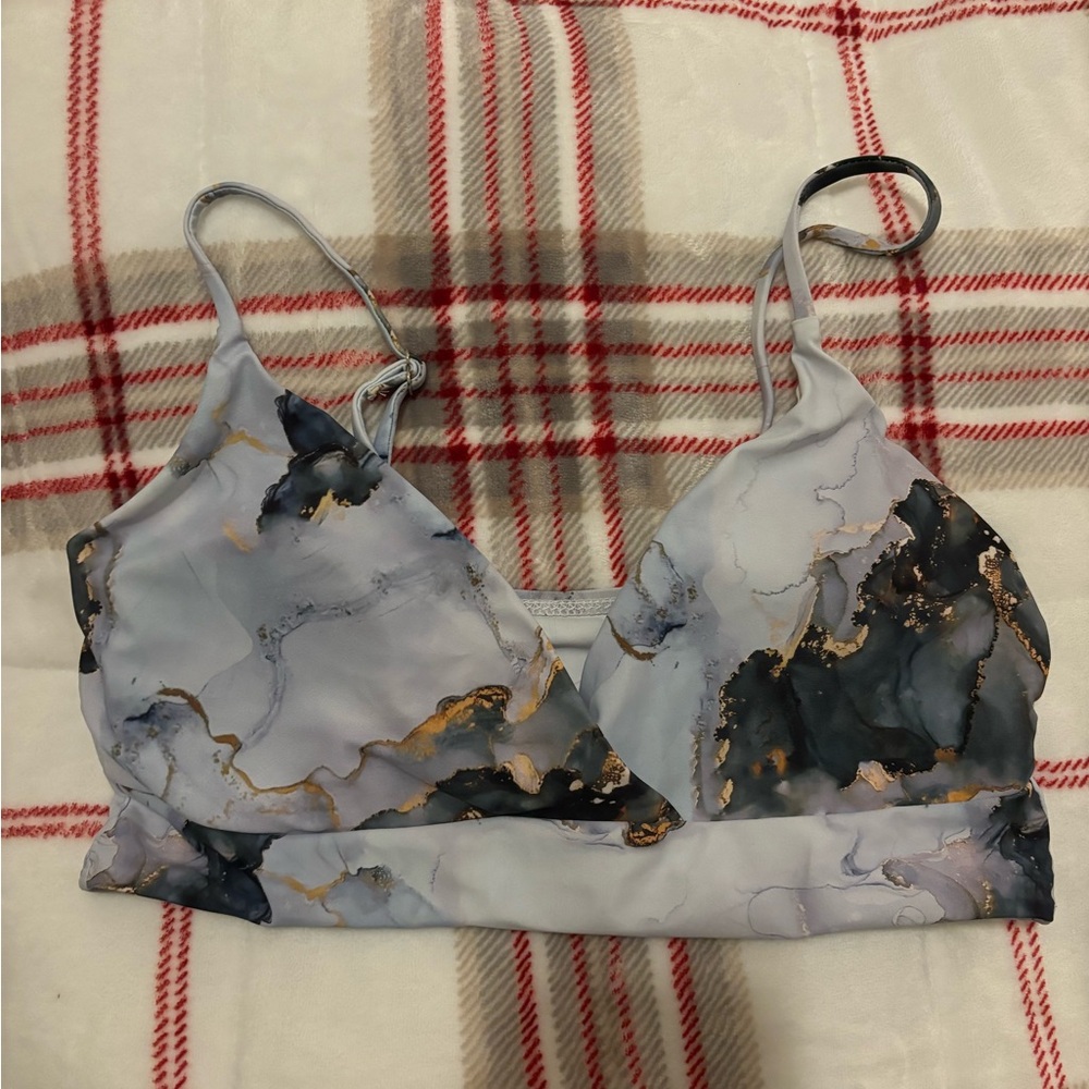 Shein Marble Print Gold White and Blue Swim Top / Bikini Top Size Medium